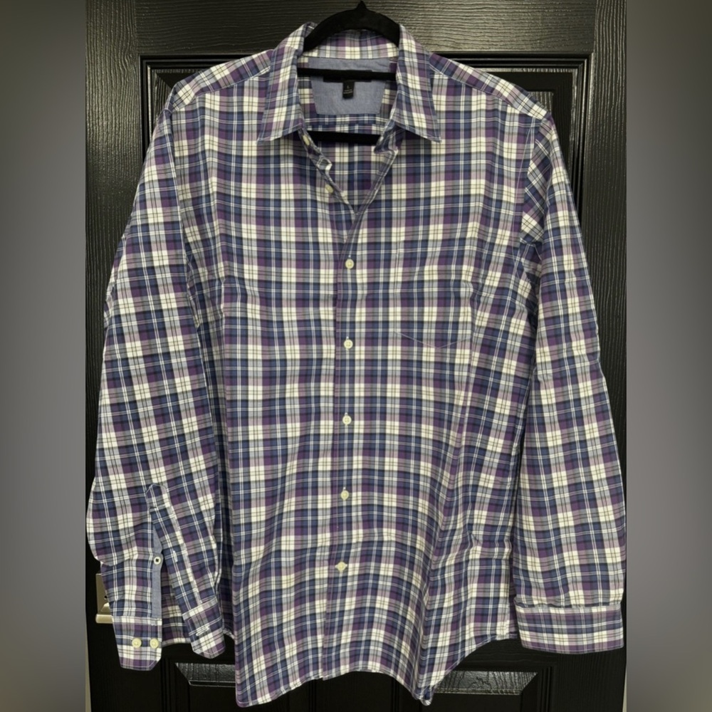 Banana Republic Long Sleeve Plaid Button Down Blue Purple Soft Wash Casual large